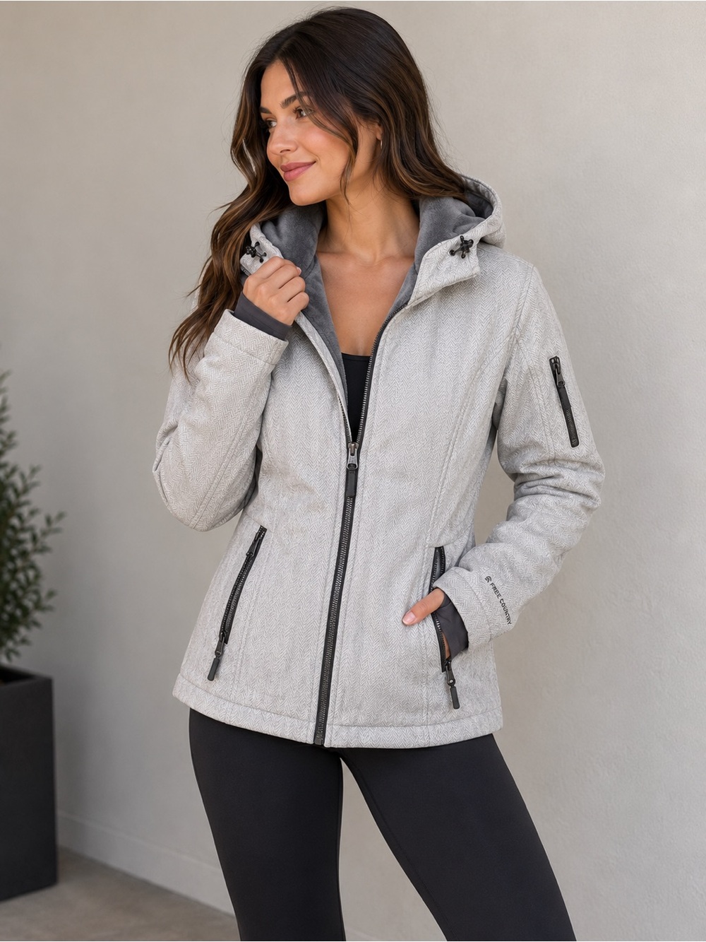 Free Country Light Gray Hooded, Fleeced Women's Jacket - S